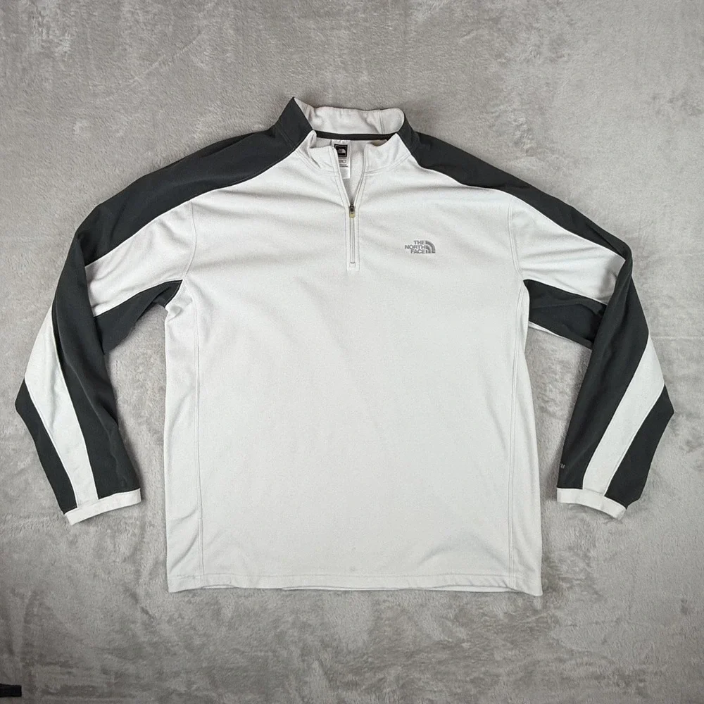 The North Face TKA 100 Fleece Pullover Mens XL White Gray 1/4 Zip Colorblock